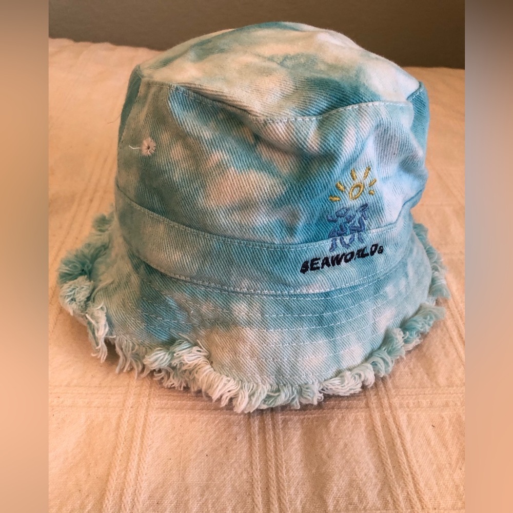 vtg Sea world tie-dye blue toddler bucket hat 100% cotton